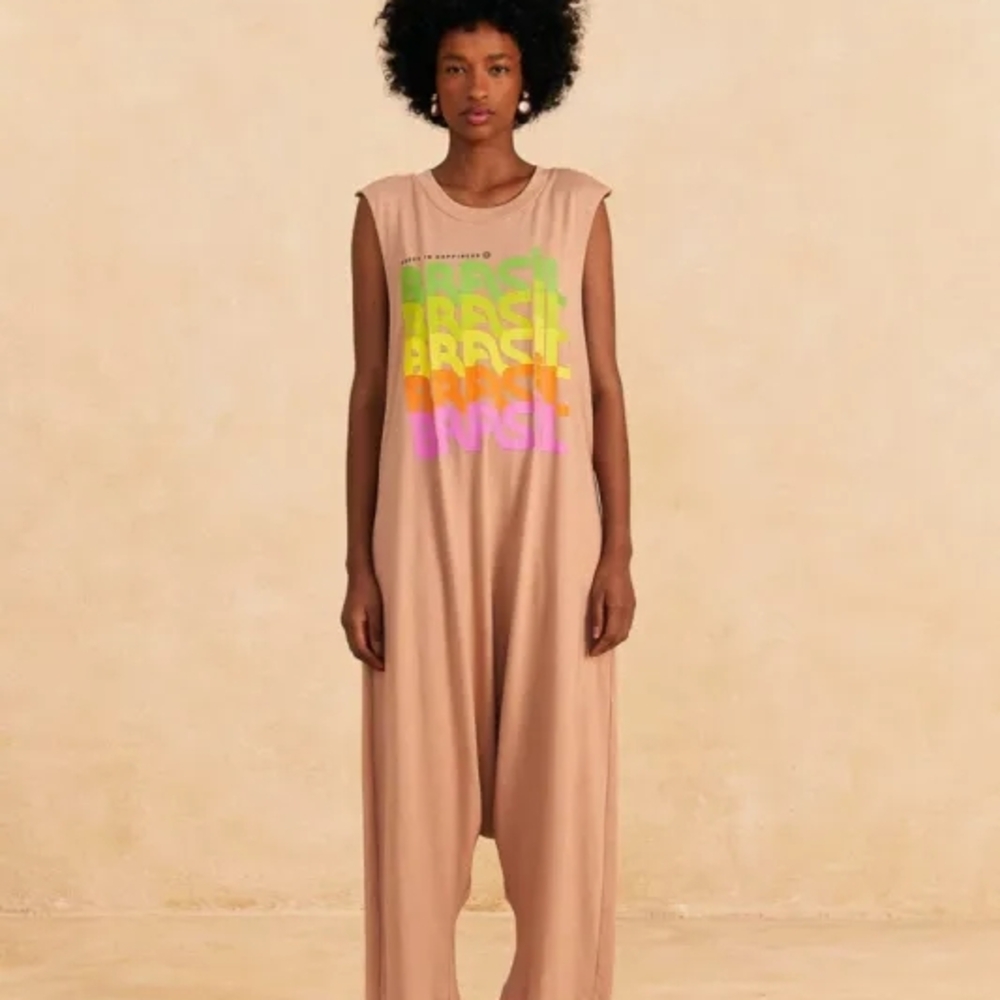 FARM Rio Tan Jumpsuit with Neon Print